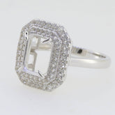 Sterling Silver Semi Mount Ring Setting Emerald OCT 10x8mm Double Halo - Syzjewelry
